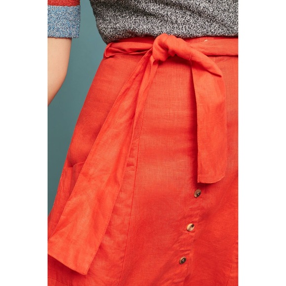 Anthropologie‎ Maeve Red-Orange Faithfull A-line Midi Tie-Waist Skirt 4 - Picture 11 of 12